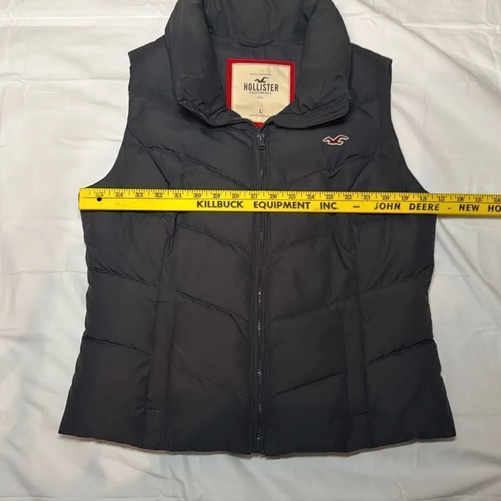 Hollister Co dark gray women’s down filled puffer vest‎ size large y2k winter